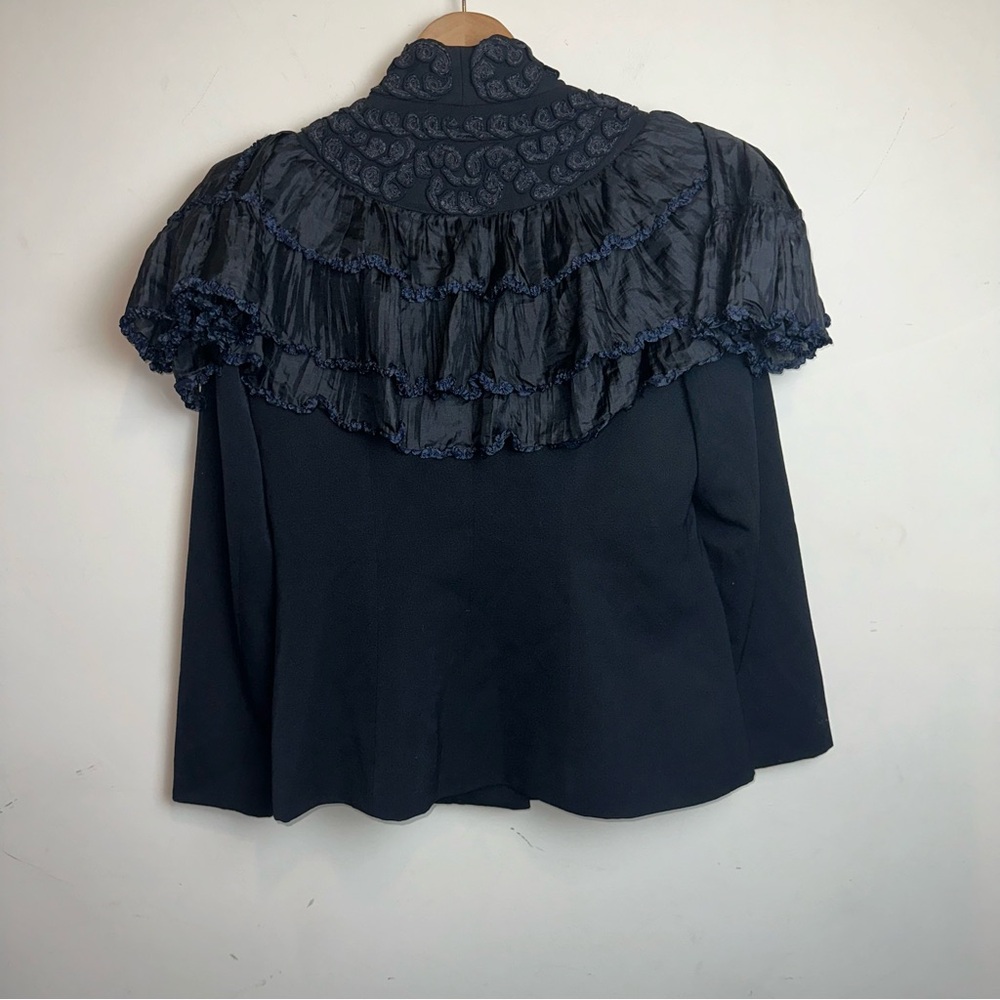 VTG Anya Hindmarch 10 Black Wool Ruffle Tassel Button Up Victorian Style Jacket - Picture 8 of 13